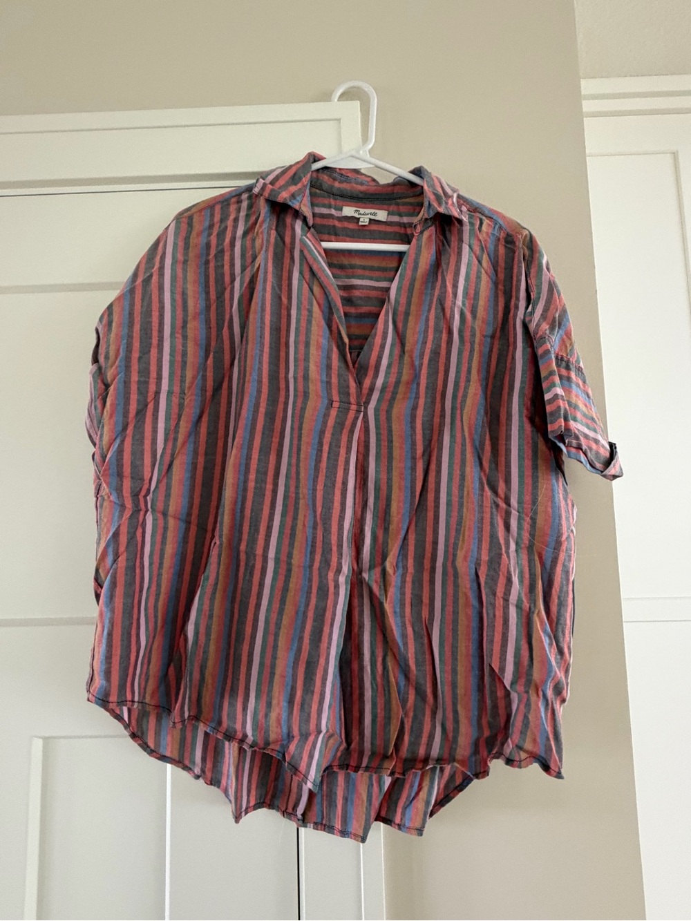 Madewell Multicolor Vertical Stripe Split‑Neck Blouse